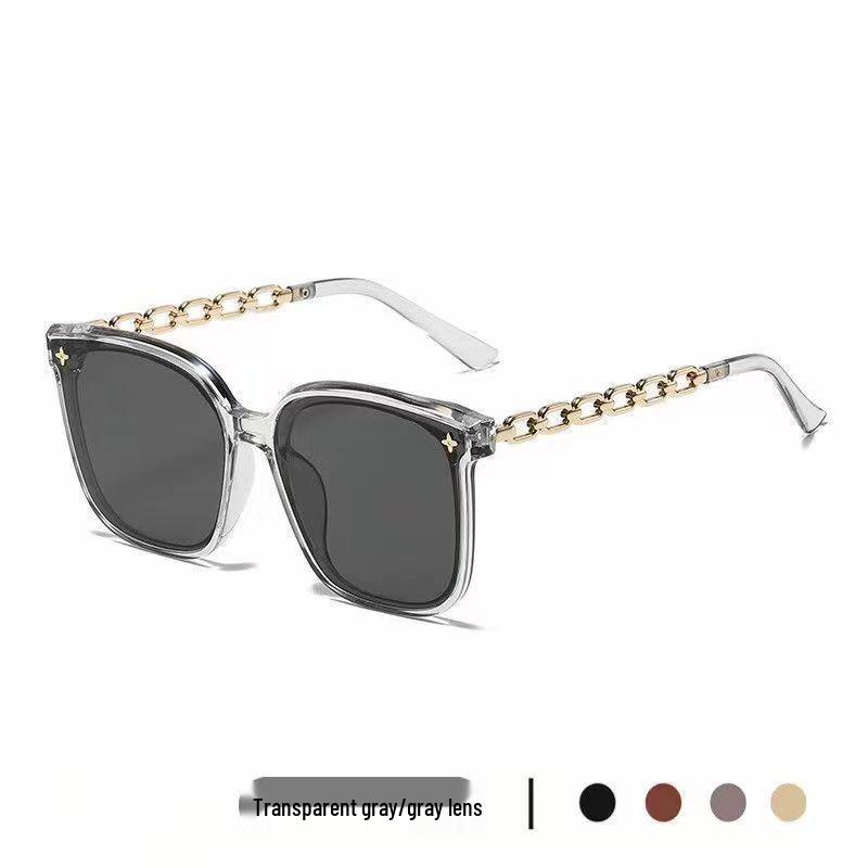 Women's Large Square Frame Sunglasses - High-End Chain Style, Anti-UV, Trendy Net Red Design.
