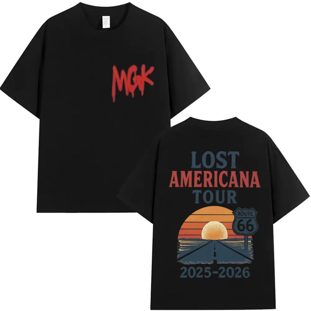 

MGK Lost Americana Tour 2025-2026 Графическая футболка Мужская Женская Харадзюку Винтажная Футболка Оверсайз Летние Топы 100% Хлопок Футболка S