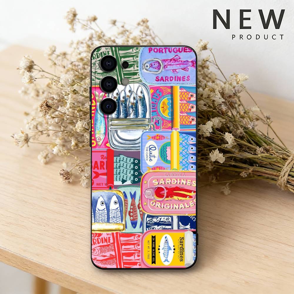 Sardines Fish Art Phone Case For Samsung S26,25,24,23,22,21,20,30,Ultra,Plus,Fe,Lite Black Shell