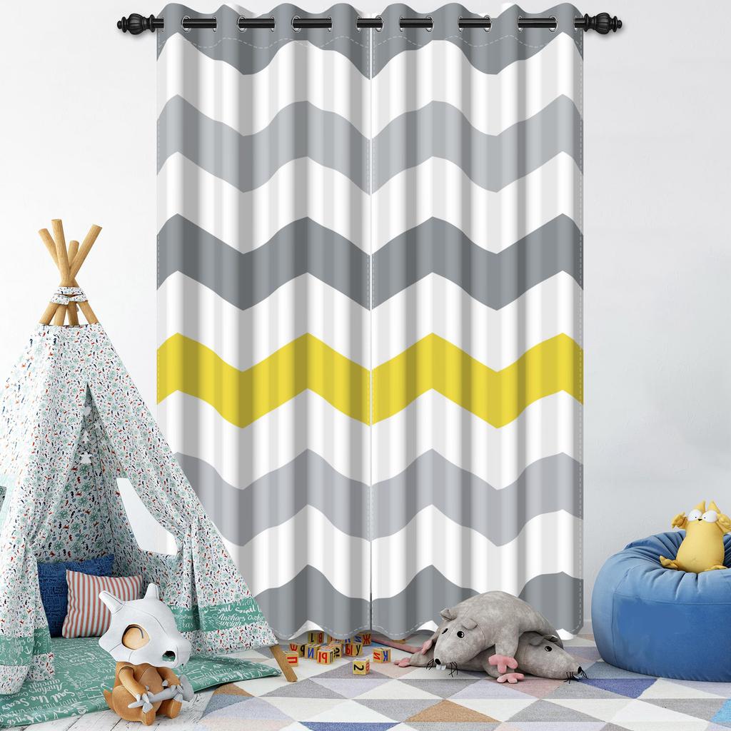 Set Of 2 Minimalist Blue Pattern Curtains Living Room Bedroom Window Home Textiles Geometric Floral Design Drapes Curtain Darkening Polyester Ideal