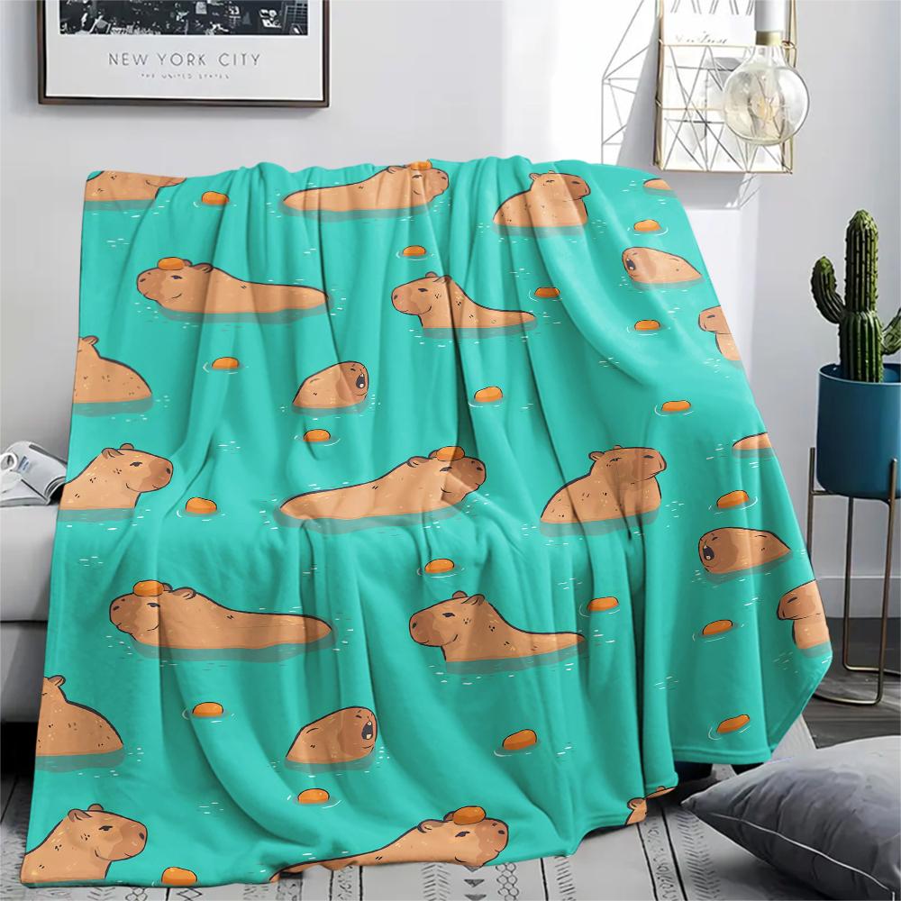 1Pc Capybara Print Flannel Blanket, High quality Comfortable for All Seasons, Home Decor, Warmth and Comfort, Perfect for Christmas Gifts