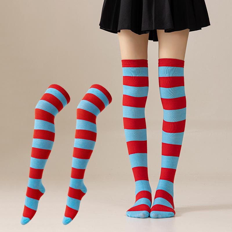 Damen Overknee Socken mit Kreuzstreifen für Halloween, Weihnachten, Karneval, Tanz und Japanische Festivals