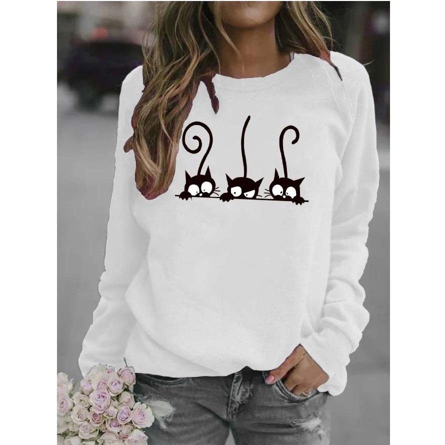 

Женская повседневная свободная толстовка с длинными рукавами и круглым вырезом с принтом S белый