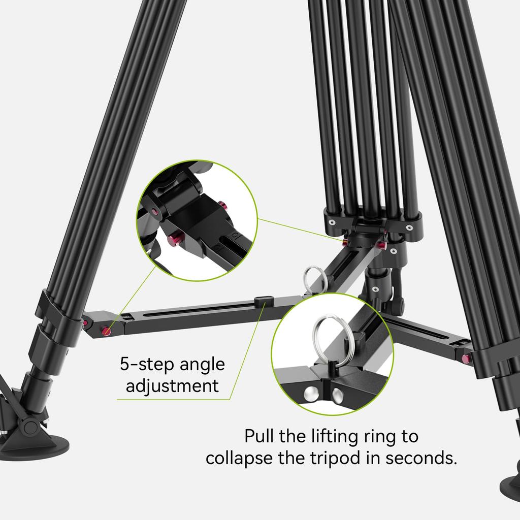 Ulanzi VideoFast Heavy Duty Tripod Kit T048 Aluminum Alloy Tripod Fluid Head &
