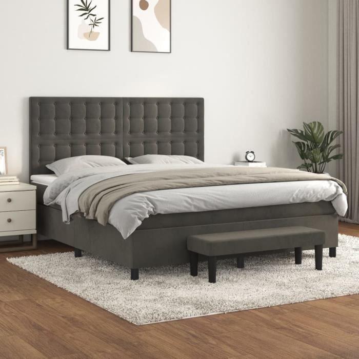 3138098 vidaXL Lit à sommier tapissier et matelas Gris foncé 180x200cm Velours