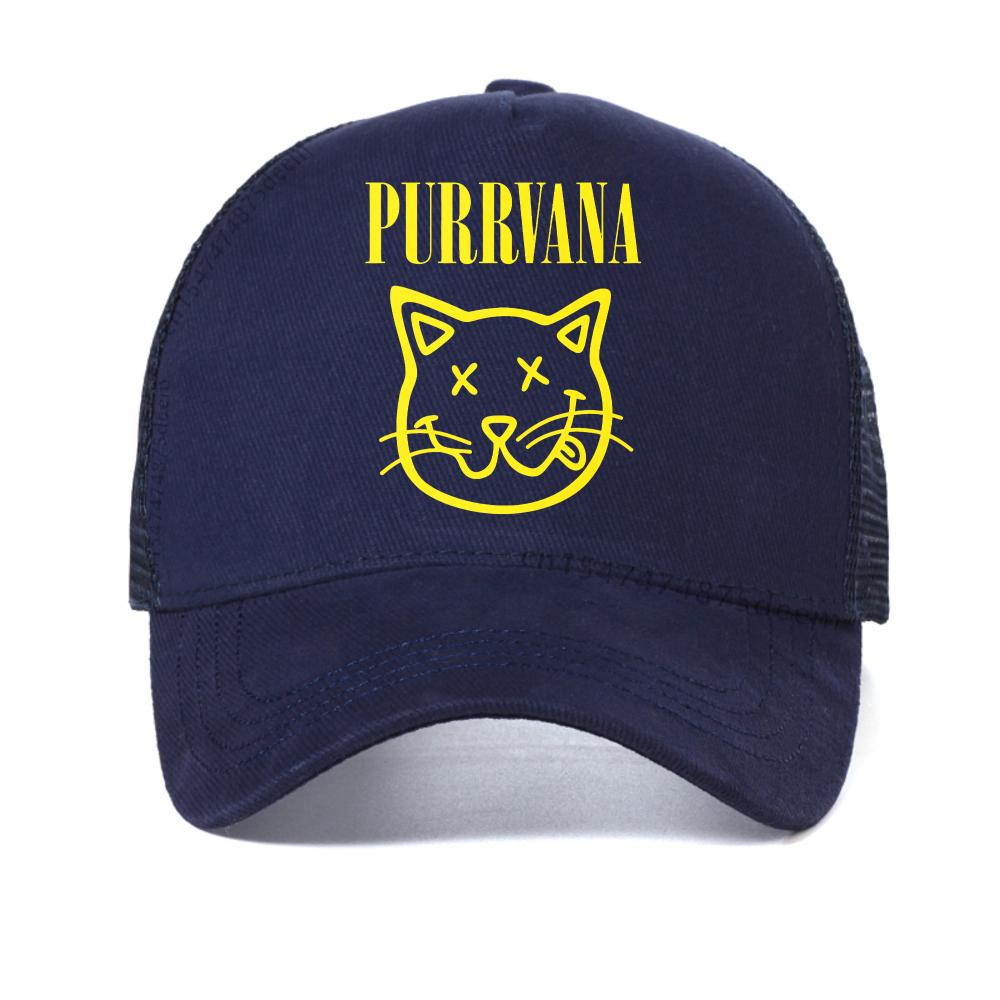 

Purrvana Cat Head Print baseball cap Summer For Men Women Casual Sunscreen mesh Snapback Caps Breathable adjustable sun hats Adjustable темно-синього кольору