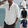 New Men's Casual Solid Color Linen Long Sleeve Shirt Dress Shirt