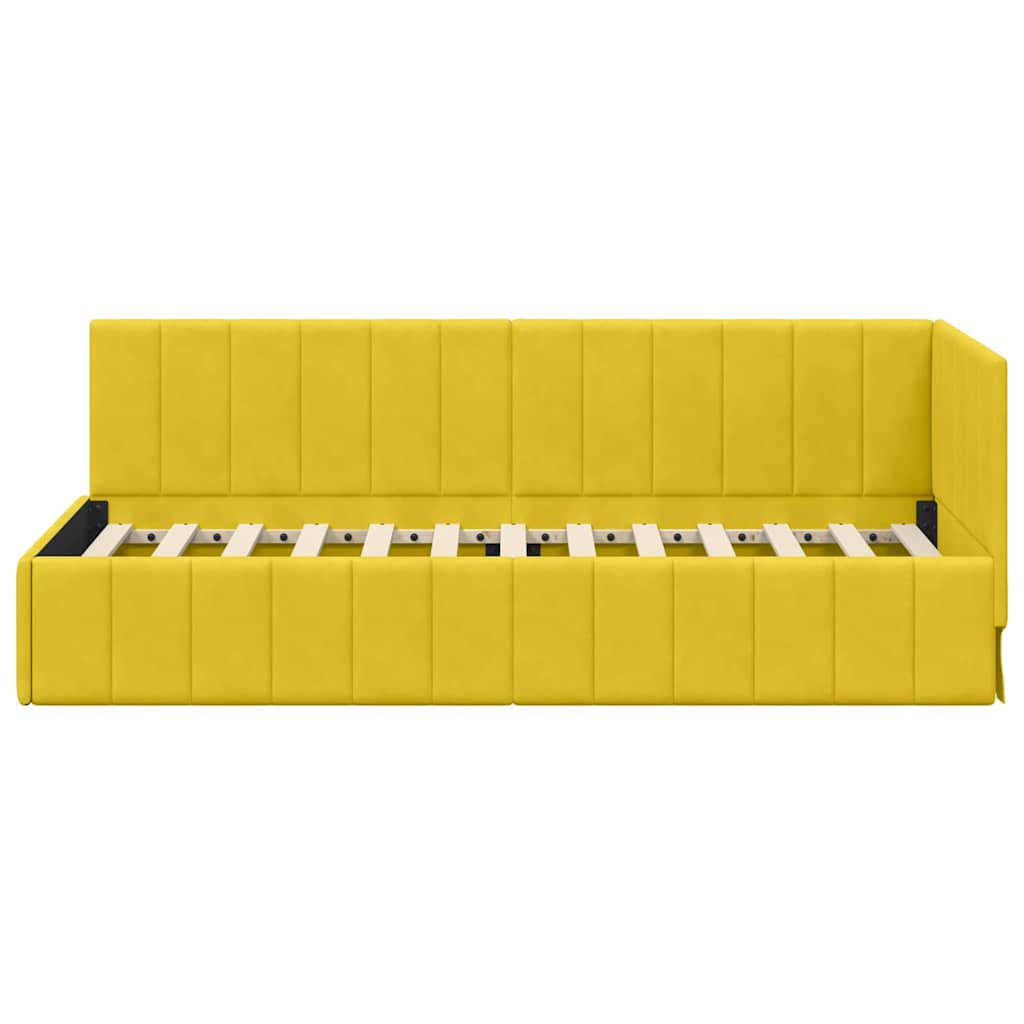 L shaped bed frame with headboard yellow 80 cm x 200 cm velvet