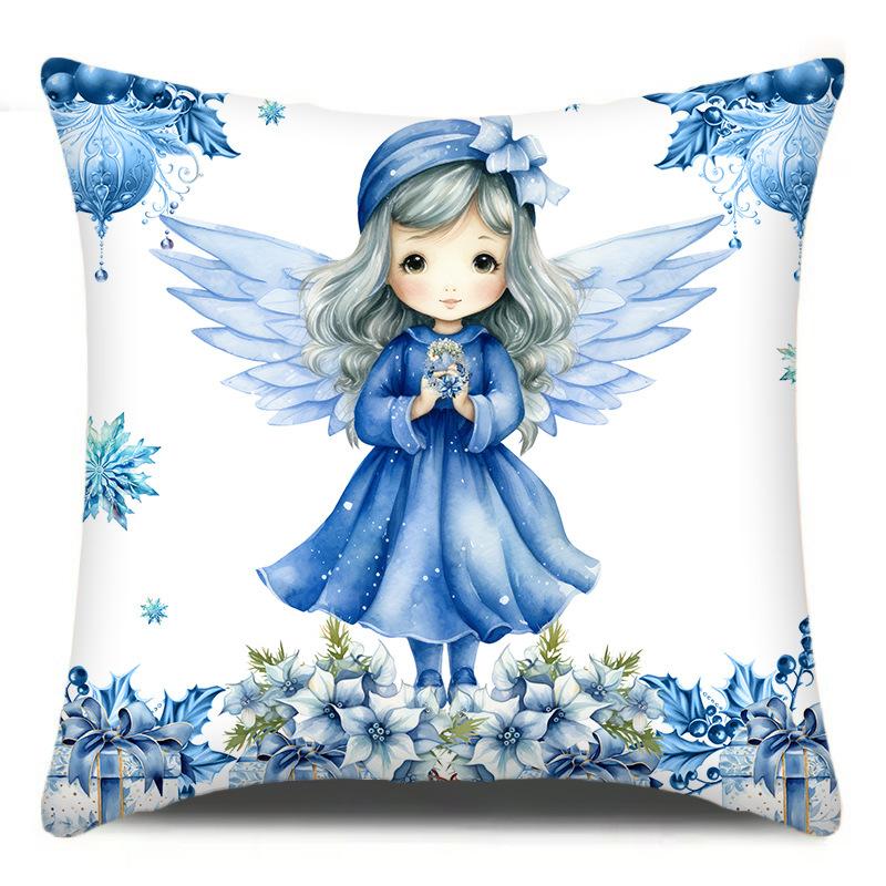 Blue Christmas Skin-friendly Pillowcase Santa Claus Cartoon Print Pillow Cushion Modern Holiday Decoration Pillow