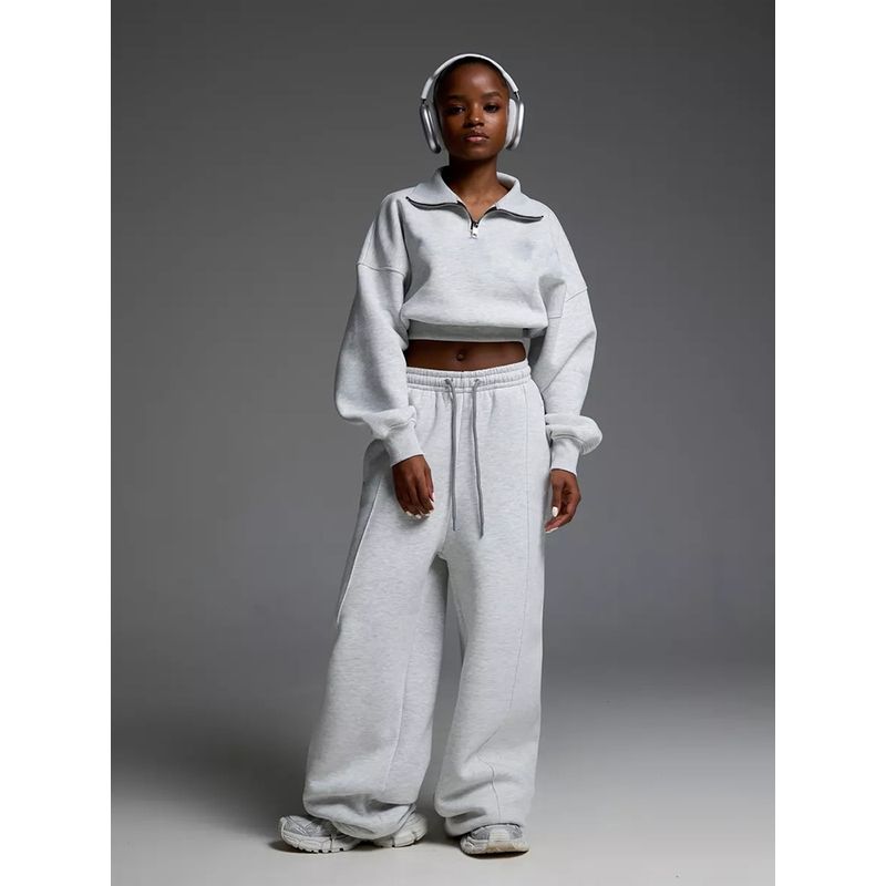 

Западный стиль Модный Повседневный Свободный Короткий Худи Штаны Костюм-двойка Короткий Топ и Штаны Light gray L