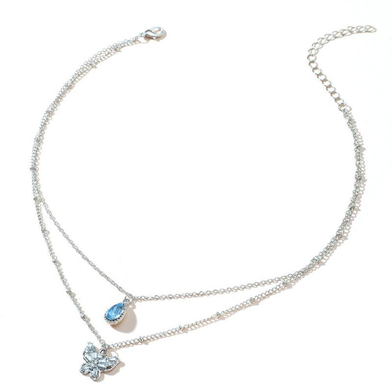 Colier lung cu ciucuri cu două straturi Moda femei simplă în formă de picătură de apă strasuri lungi cu pandantiv coliere cu farmec sexy bijuterii de petrecere