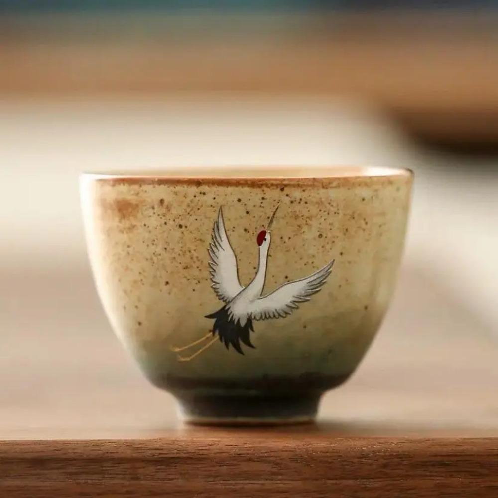 CHANSHOVA-Traditional Chinese Style Tea Cup, Flying Crane Pattern, Retro Ceramic Teacup, Coffee Cup, Coarse Pottery Cups, H571