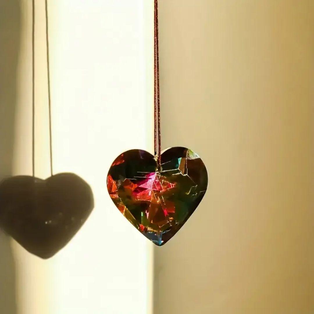 

1pcs Heart Shaped Suncatcher For Window, Crystal Rainbow Maker, Chandelier Pendant For Home Decor, Car Decor, Gift For Girl, Wed червоний