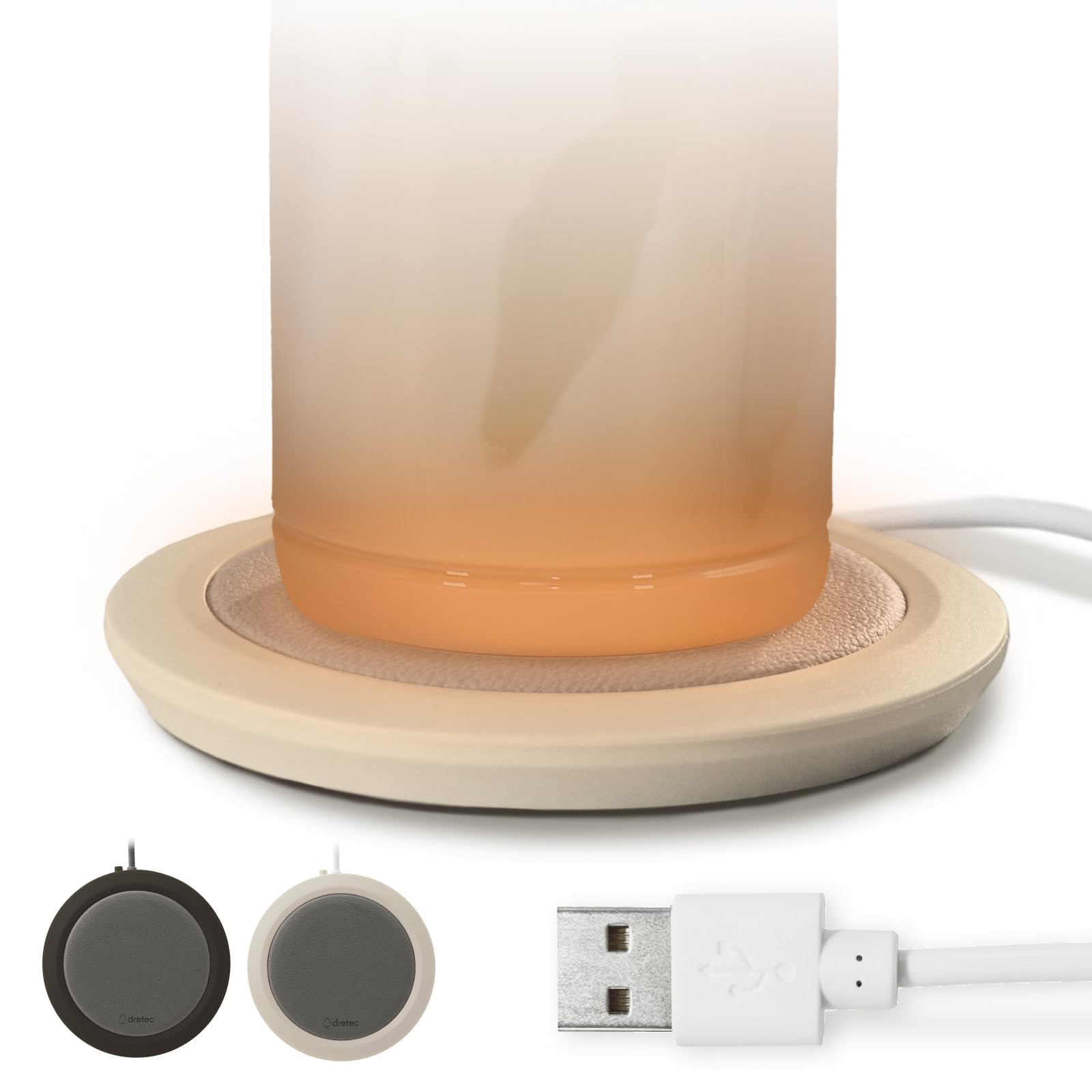 

Dretec Cup Compatible with PET Bottles and Insulated Coaster with USB and Ideal for or Bedside Keeps Coffee Beige Warmer, Mugs, Auto-Off, Powered, бежевый