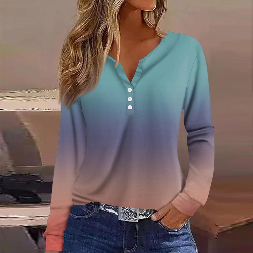 Women's T Shirt Tee Button Long Sleeve Daily Weekend Fashion Basic V- Neck Regular Top