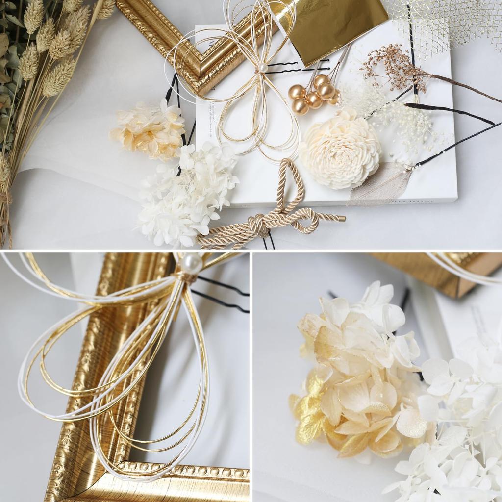 Bud Flower Hair Graduation Dried Gold Ornament, Coming-of-Age Ceremony, Ceremony, Flowers, Mizuhiki, Leaf, Kimono, Furisode, Hakama, Headpiece,