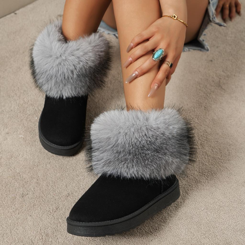 Ladies Large Size Snow Boots Warm Mid-Calf Cotton Shoes Home Winter Low Cut Cotton Shoes Rubber Comfortable Women's Boots