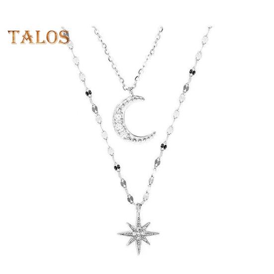 

Двухслойное ожерелье для женщин, колье-чокер с мерцающей звездой и луной, ожерелье с подвеской из искусственного бриллианта, цепочка на ключицу со стразами, ювелирные аксессуары серебряный