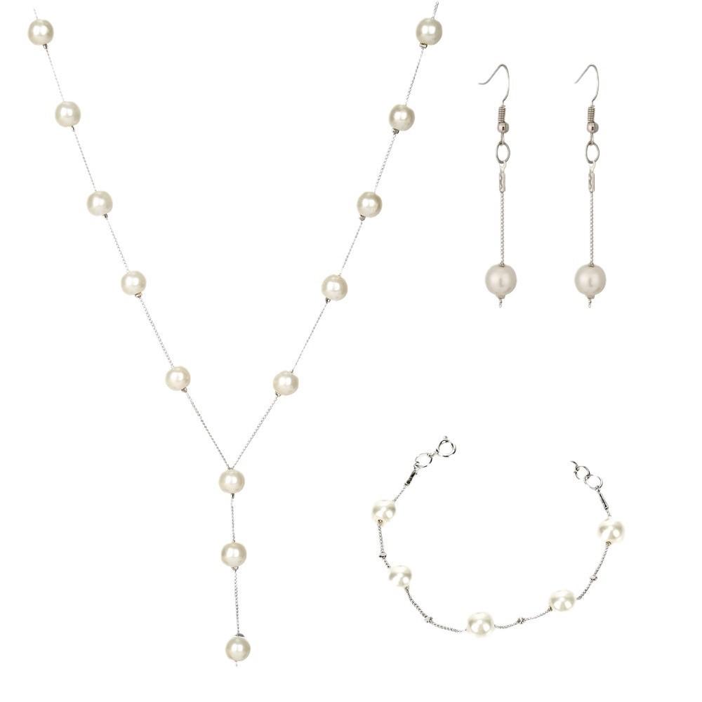 4PC Women's Fashion Imitation Pearl Necklace Earrings Bracelet Zircon Set Suitable for Wedding, Party, Festival Gifts