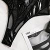 European & American Nightclub Hot Girl PU Leather Mesh Lace-up Backless Bodysuit