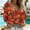 Women's Casual V-Neck Print Blouse with Tie Front and 3/4 Sleeves
