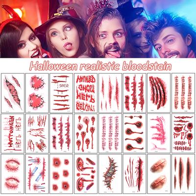 30 Stück Halloween Zombie Vampir Tattoo Aufkleber Realistisch Gefälschte Blutige Wunde Gruselig Temporäres Tattoo für Halloween Party Dekoration