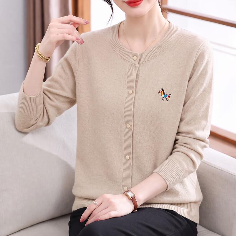 Hengyuanxiang Women's Autumn Round Neck Knit Cardigan