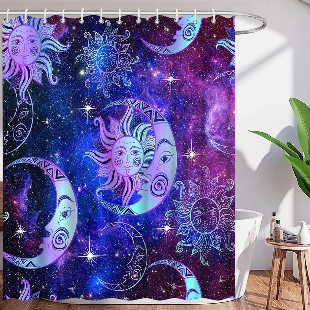 Shower Curtain Moon Star Black and White Waterproof Polyester Fabric Bathroom Curtains Home Decor Hooks