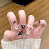 10pcs Pink Cherry Blossom Cat Eye Press On Nails Handmade French Coffin False Nails With Crystal Flower And Pearl Decorations