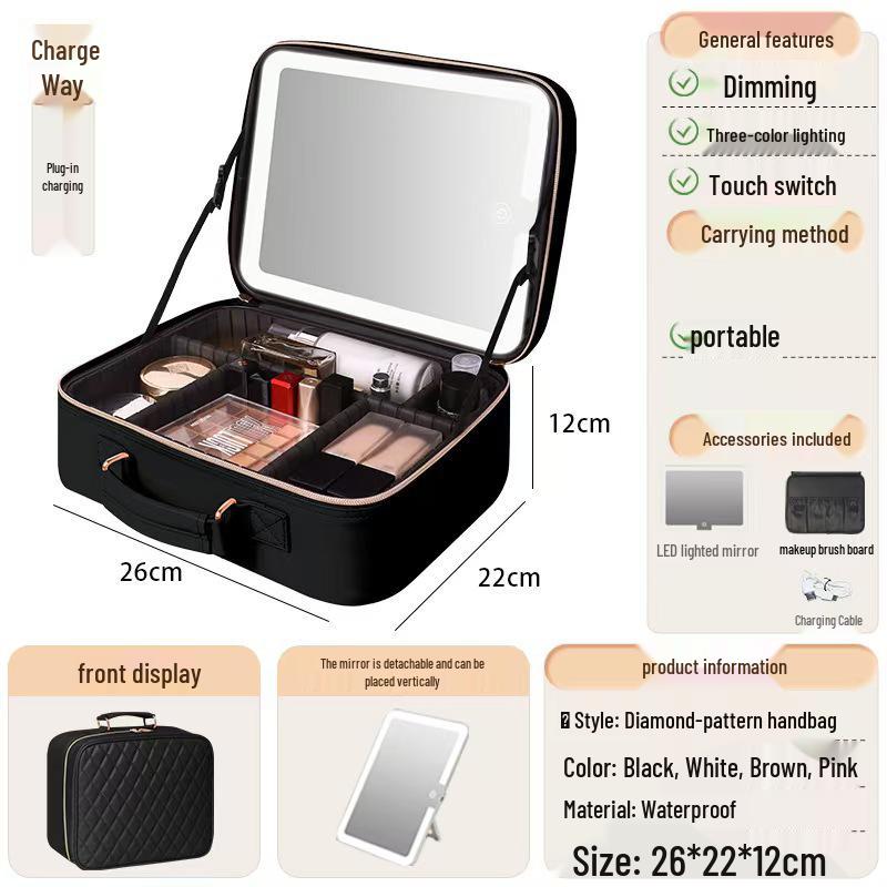 

LED Mirror Makeup Artist Storage Box - Large Capacity Cosmetic Organizer
