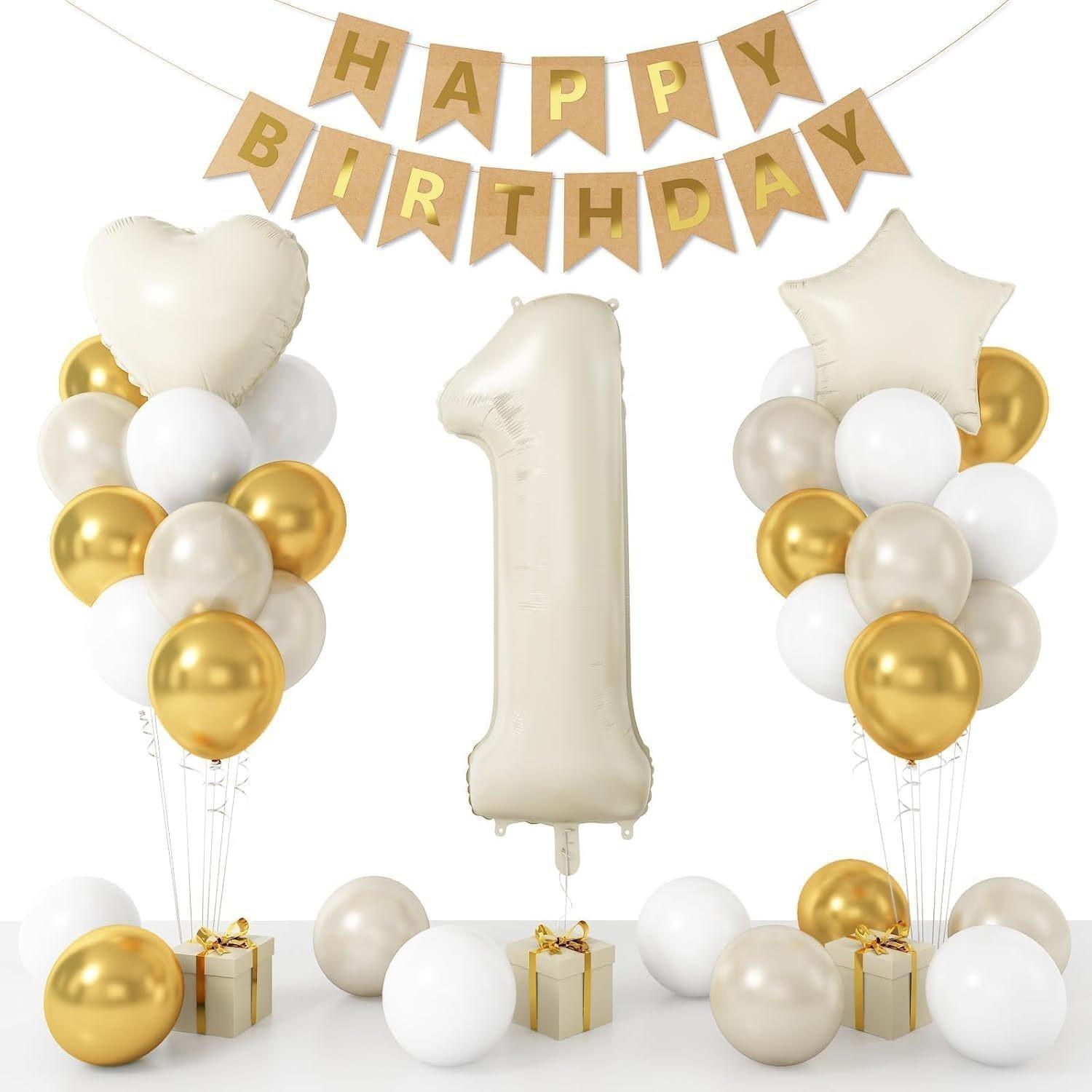 

Boy And Girl One Year Old 40 Inch Aluminum Film Digital Birthday Balloon Set Latex Balloon Fishtail Flag Background Decoration Cream 1st Birthday Set
