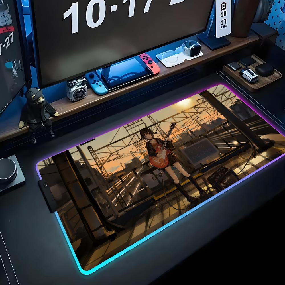 anime guitar girl Mouse Pad RGB Gaming Mousepad Big LED Pad PC Desk Mat Luminous Mouse Pad Large Keyboard Mats Table Rug With