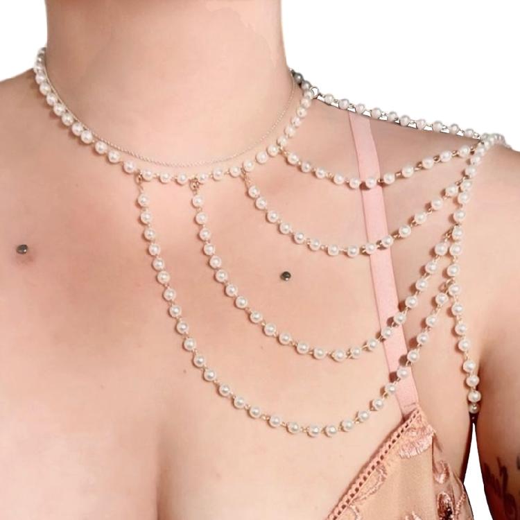 

Elegant Women Shawl Jewelry Multi Layer Beaded Shoulder Chain Layered Necklace Banquet Dress Bridal Accessories 1