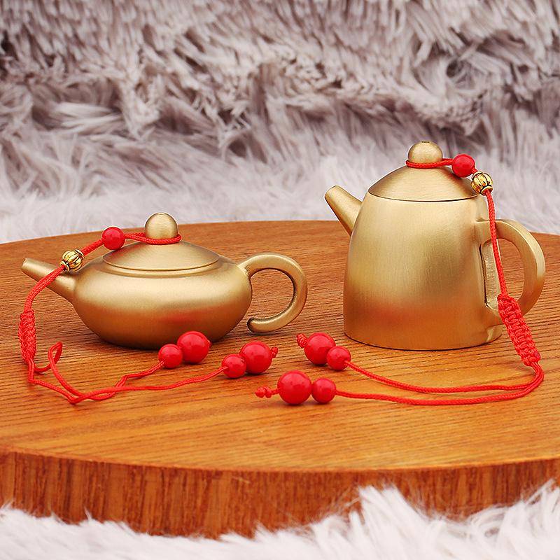 Brass Gold Mahjong Teapot with Red Rope Handle