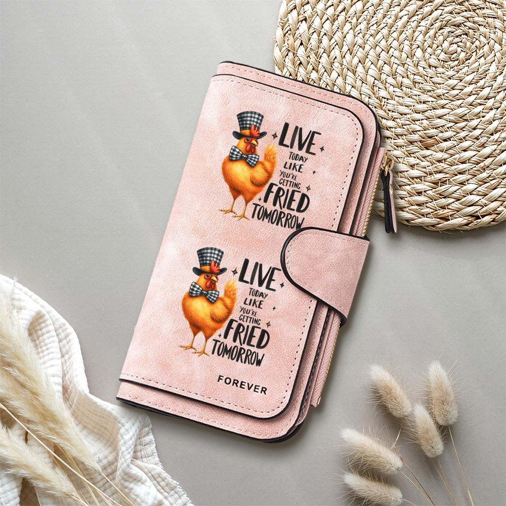 Cute Chicken Printed Wallet Fashion Long PU Leather Purse for Ladies