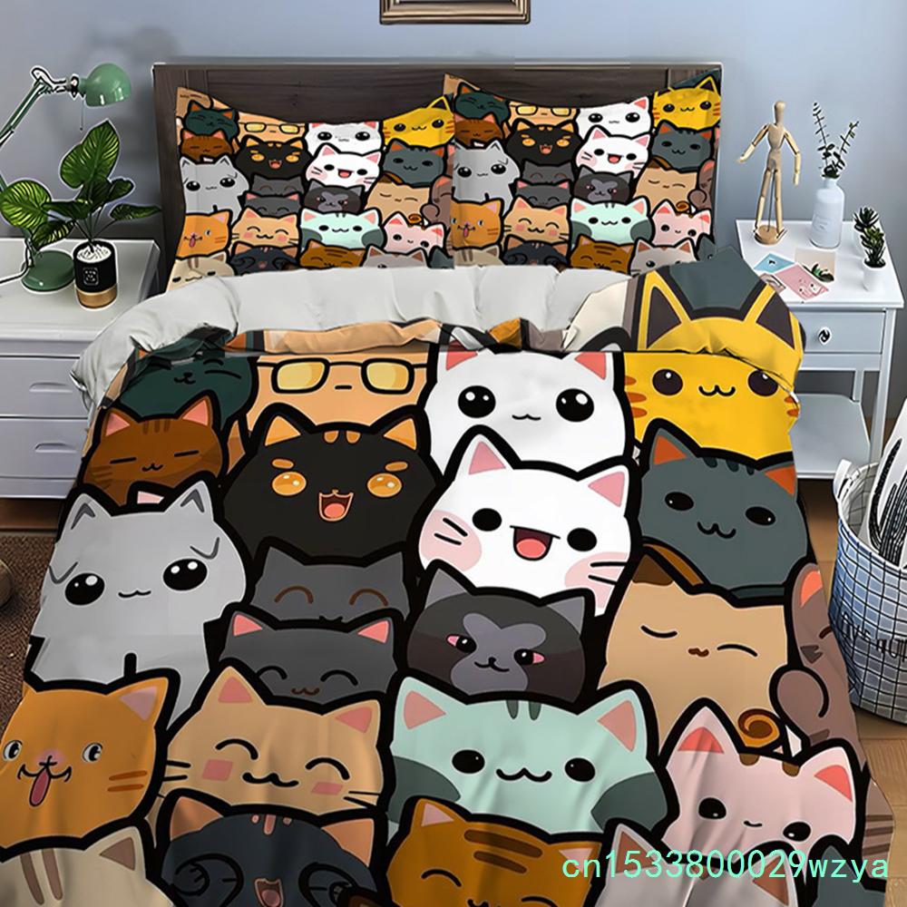 Cute Cartoon Cats Print Bedding Set Duvet Cover 1 Duvet Cover 2 Pillowcases Adult And Children Bedding Set Luxury Comforter Set