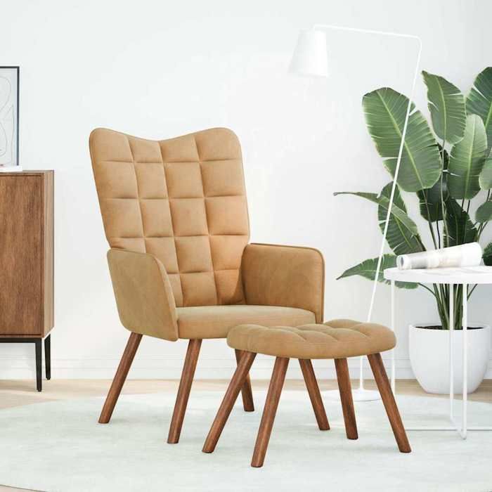 VidaXL Recliner Chair with Stool Brown Velvet, Chair, Living Room Chair, Recliner, Lounge Chair, Seat of 4016829