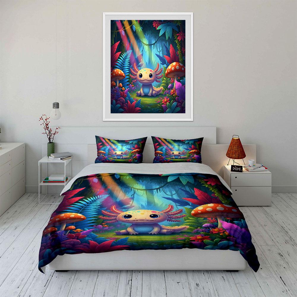 Adorable Creature In Rainbow Forest Print Bedding Set 1 Duvet Cover 2 Pillowcases for Adult and Children Luxury Gift Full Size