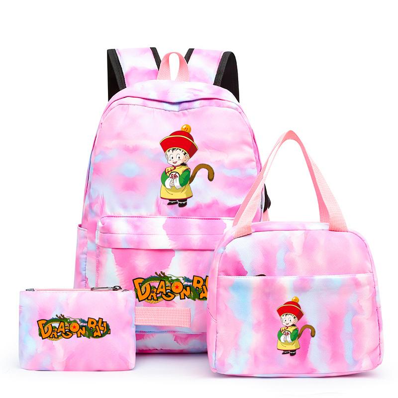 3 stk/sett Dragon Ball Fargerik Ryggsekk med Matboks for Kvinner Studenter Tenåringer Ryggsekk Casual Skolesekksett