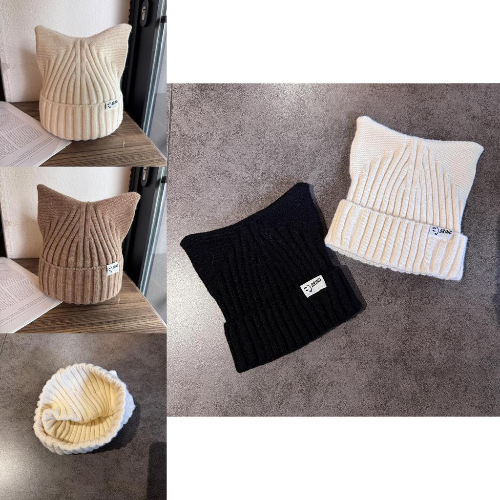 Cute Solid Cat Ears Shape Design Wool Knitting Hat For Women