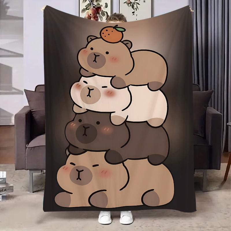 1pc Capybara Print Blanket Suitable for Bed, Sofa, Office, Camping & Travel - Soft Flannel Plush Throw with Capybara, Lightweight Warm Bedspread for &