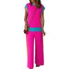 2 Pcs/Set Women Top Pants Set Thin Loose Sleeveless O Neck Round Neck T-shirt Wide Leg