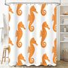 White Shower Curtain with Orange Seahorse Print for Bathroom Decoration Waterproof Fabric Available in Various Sizes on