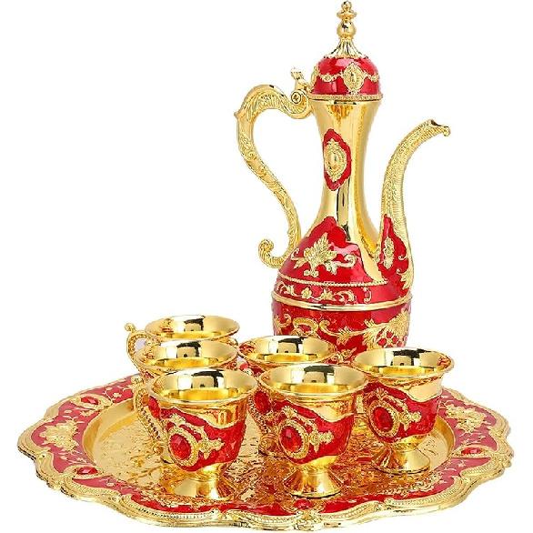 Tea Sets, Vintage Coffee Pot Set with 6 Coffee Cup and Tea Tray Luxury Teapot Set Tea Party Set Art Crafts Wedding Gift