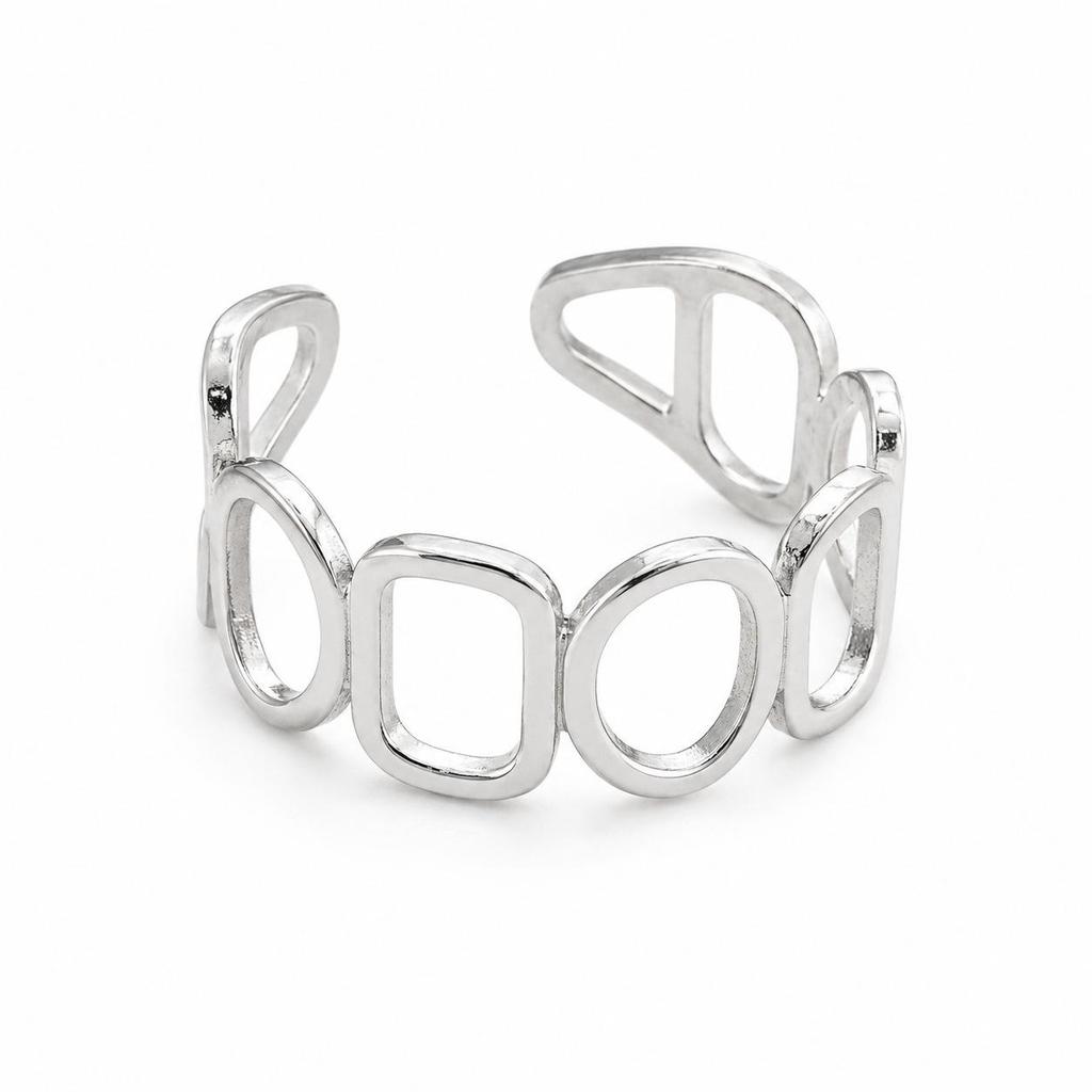 Adjustable Geometric Hollow Stainless Steel Gold Ring