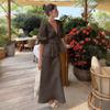 Summer New V-neck Short Sleeve Ruffled Trim Long Midi Skirt Two Piece Set Outfit Women's Casual European American Style