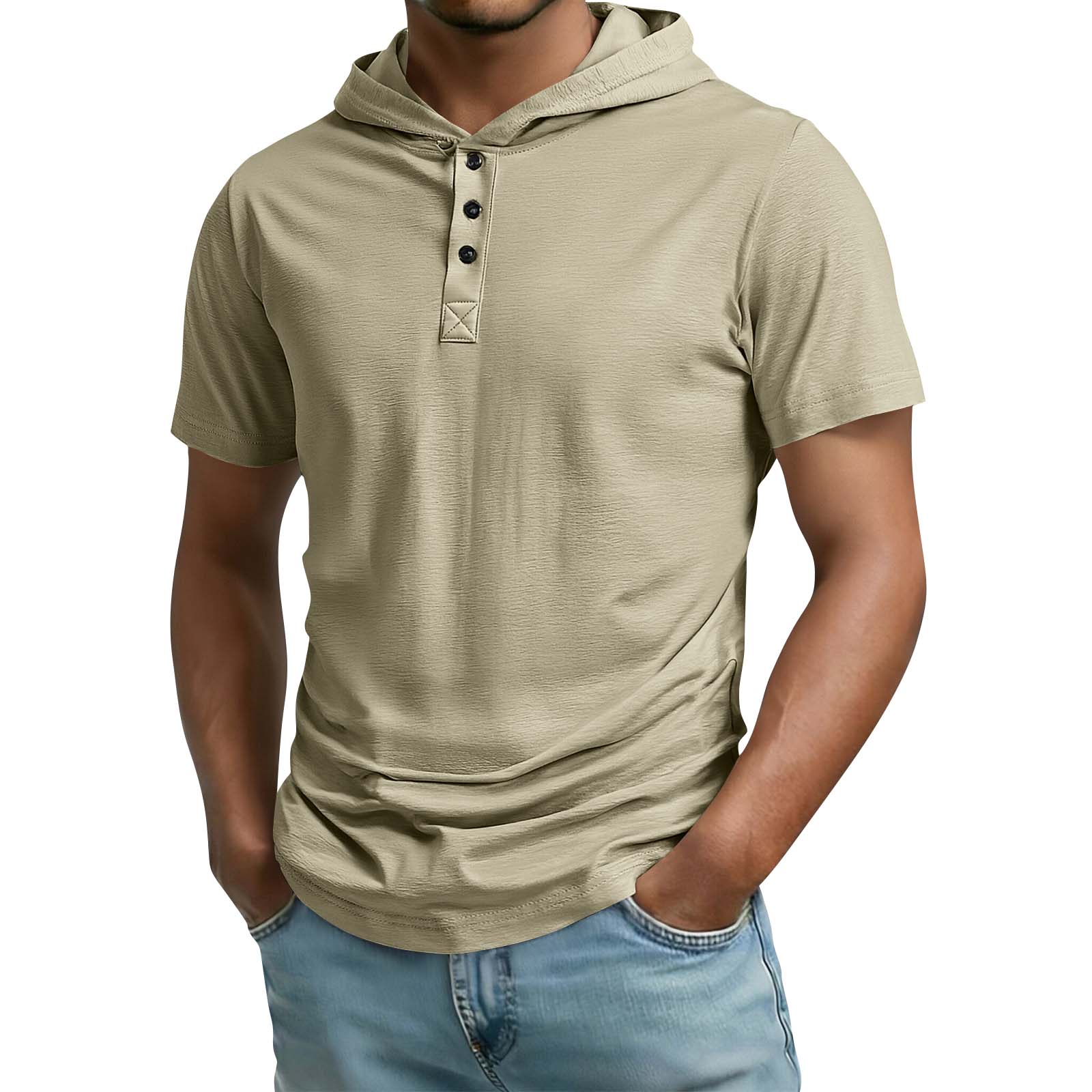 Men s Hooded Single Breasted Top, Men s Casual Comfortable Short-Sleeve Top L
