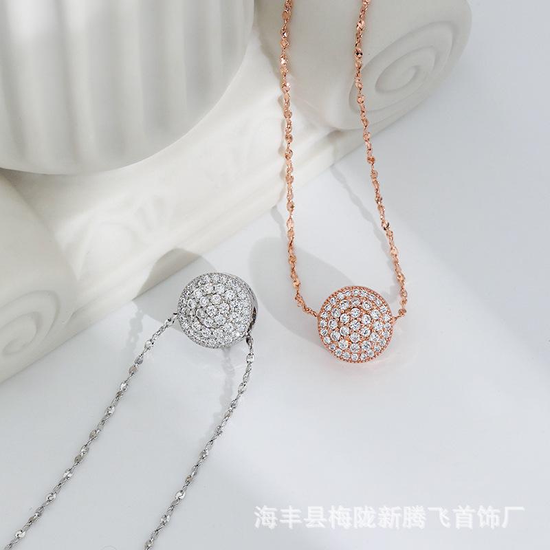 Design Full Diamond Bead Necklace, Diamond Pendant Rose Gold Round Transfer Bead Gypsy Necklace