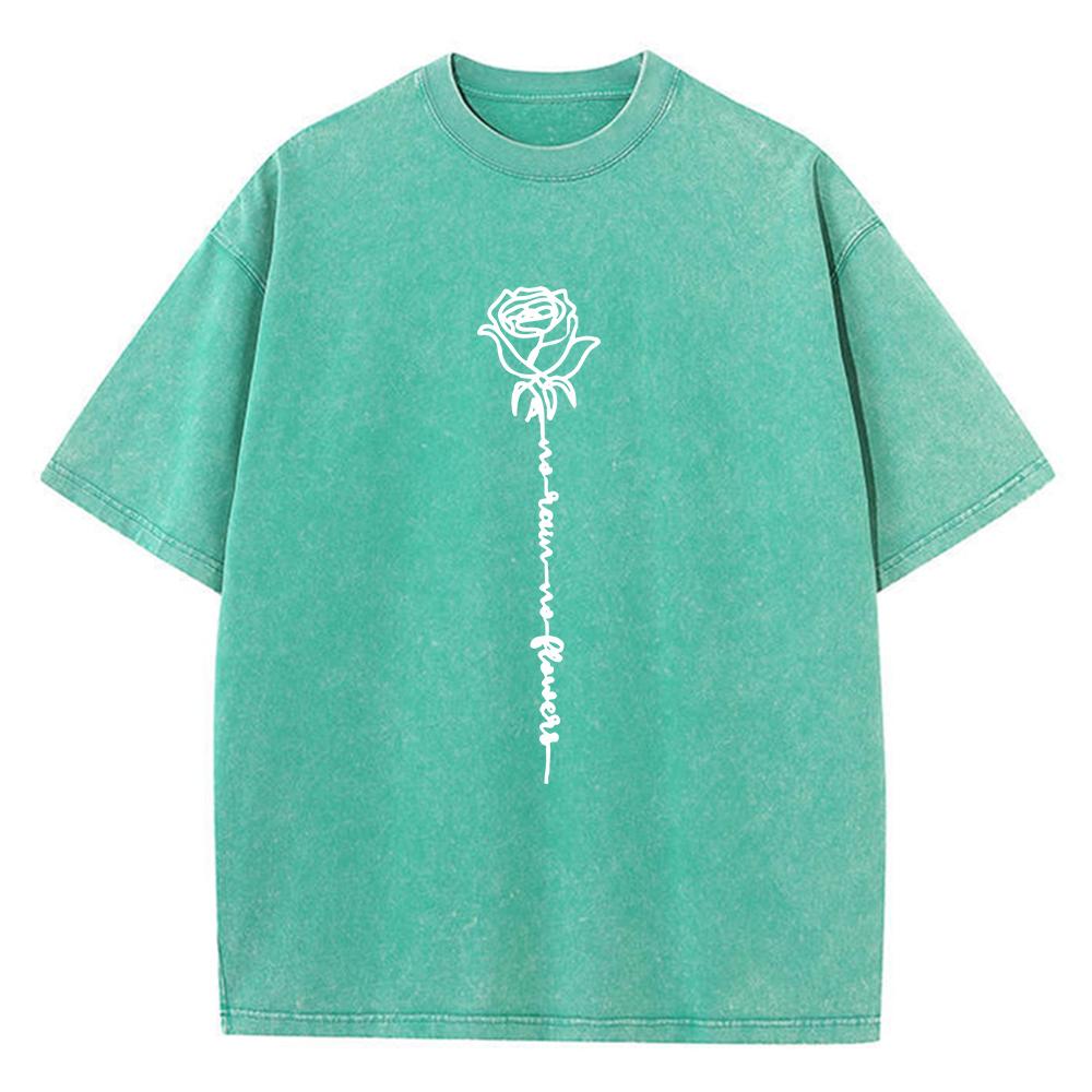 White Printed Roses Flower Print Man T Shirt Fitting Cotton T Shirts Leisure Casual T-Shirt Pleasure Street Short Sleeved