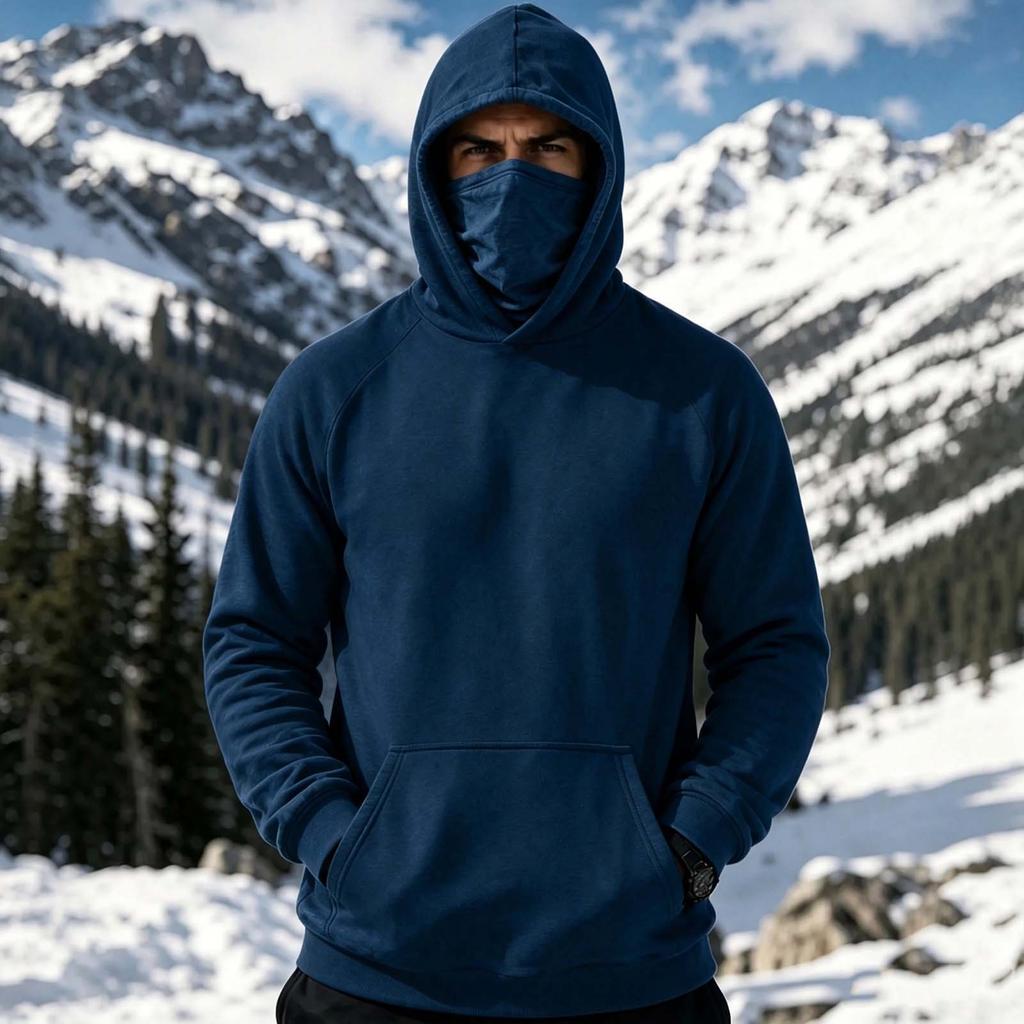 Men's Hooded Pullover Sweatshirt with Face Long Sleeve Casual Top